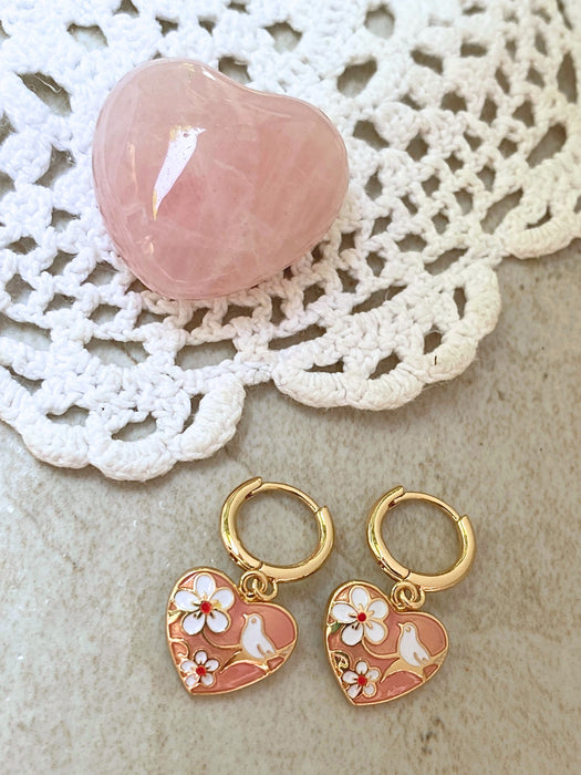 Enamel Bird & Heart Huggie Hoops | Gold Plated Earrings | Light Years