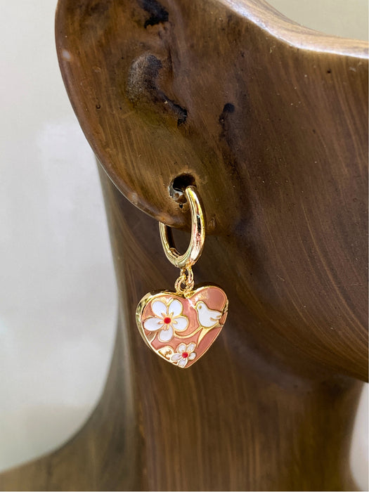 Enamel Bird & Heart Huggie Hoops | Gold Plated Earrings | Light Years