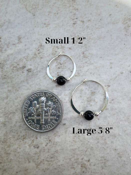 Onyx Beaded Hoops | Sterling Silver Earrings | Light Years Jewelry