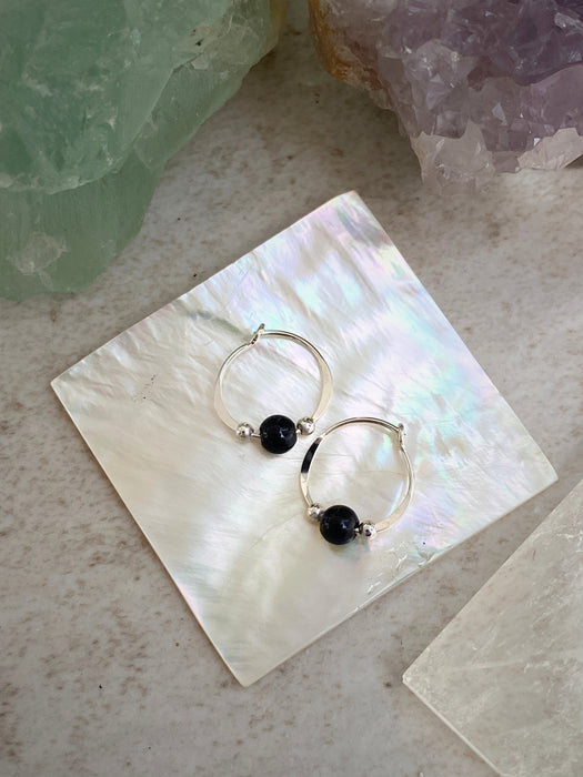 Onyx Beaded Hoops | Sterling Silver Earrings | Light Years Jewelry