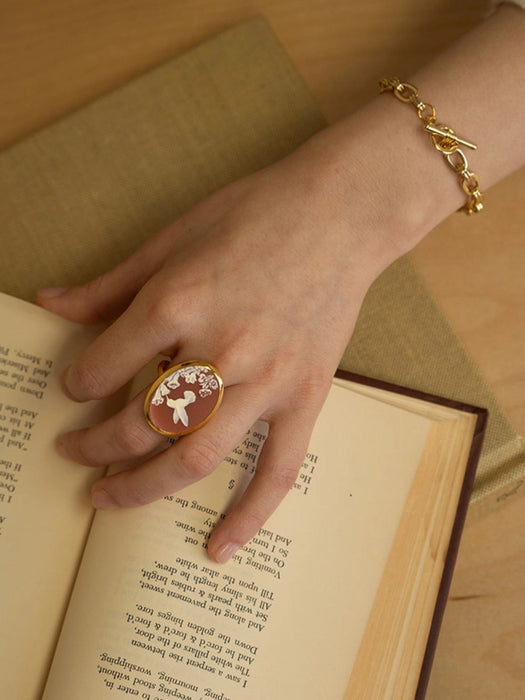 Hummingbird Cameo Ring by Amano Studio | Gold Plated Statement Size 6 7 8 | Light Years