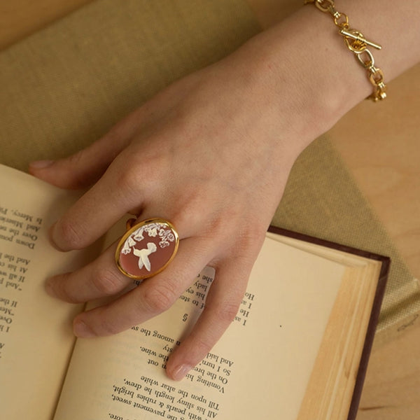 Hummingbird Cameo Ring by Amano Studio | Gold Plated Statement Size 6 7 8 | Light Years