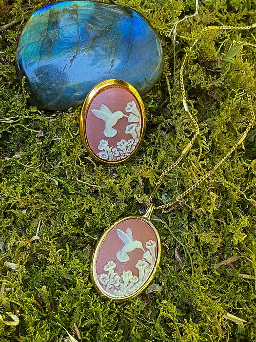 Hummingbird Cameo Ring by Amano Studio | Gold Plated Statement Size 6 7 8 | Light Years