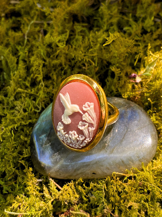 Hummingbird Cameo Ring by Amano Studio | Gold Plated Statement Size 6 7 8 | Light Years