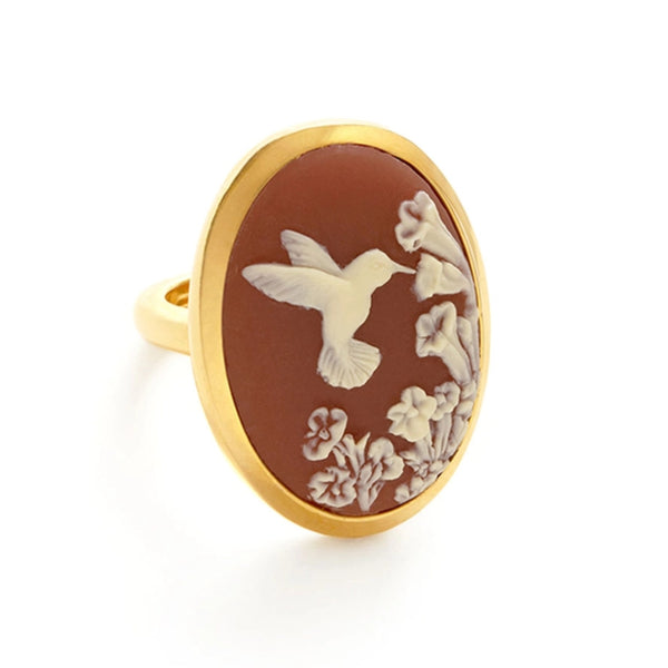 Hummingbird Cameo Ring by Amano Studio | Gold Plated Statement Size 6 7 8 | Light Years