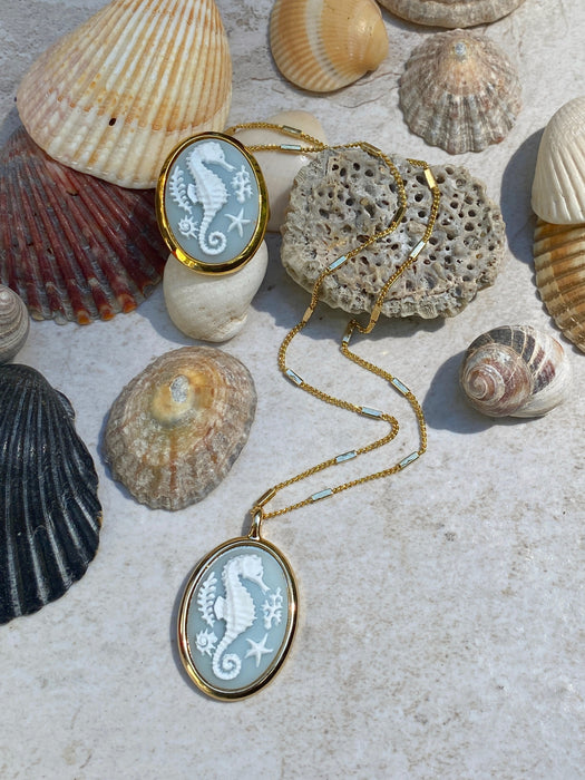 Seahorse Cameo Ring by Amano Studio | 14k Gold Plated Statement Size 6 7 8 | Light Years