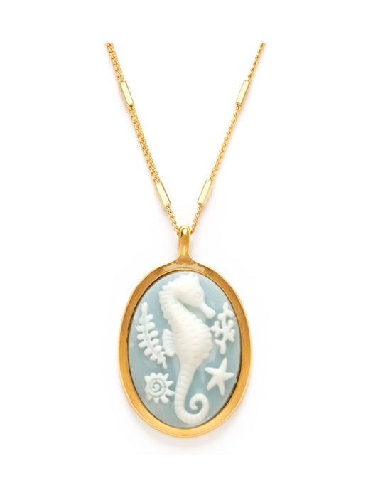 Vintage Cameo Necklaces by Amano Studio | Seahorse | 14k Gold Plated Chain Pendant | Light Years 