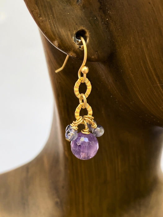 Folklore Tanzanite & Amethyst Dangles by Anne Vaughan  | Gold Stone Earrings | Light Years