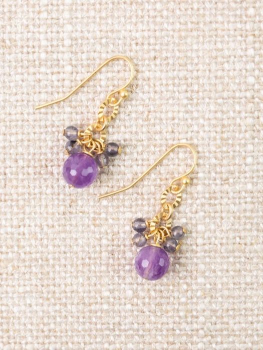 Folklore Tanzanite & Amethyst Dangles by Anne Vaughan  | Gold Stone Earrings | Light Years