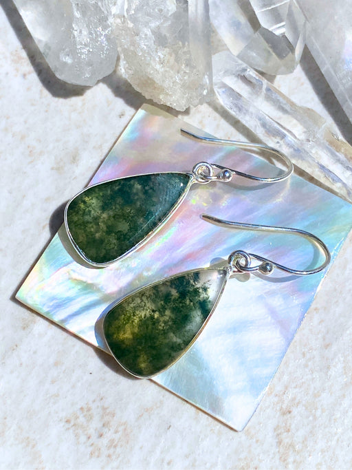 Moss Agate Dangles | Sterling Silver Gemstone Earrings | Light Years Jewelry