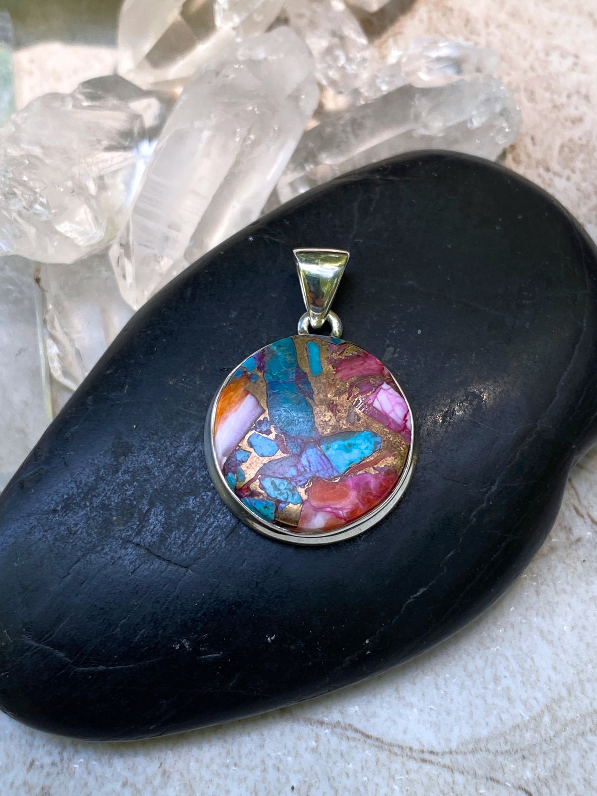 Kingman Pink Dahlia Turquoise Pendant | Sterling Silver Necklace