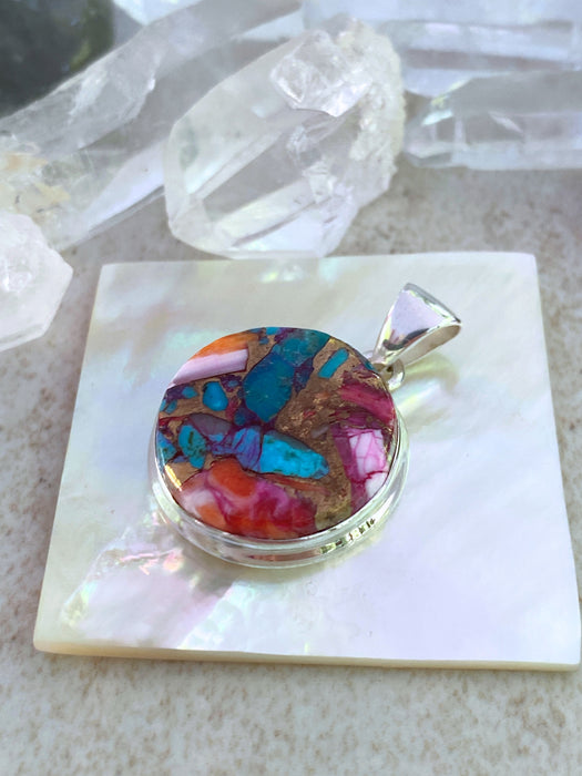 Kingman Pink Dahlia Turquoise Pendant | Sterling Silver Necklace | Light Years 
