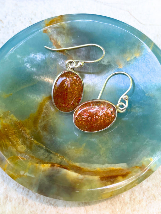 Oval Sunstone Dangles | Sterling Silver Gemstone Earrings | Light Years Jewelry
