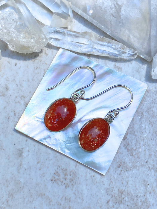 Oval Sunstone Dangles | Sterling Silver Gemstone Earrings | Light Years Jewelry