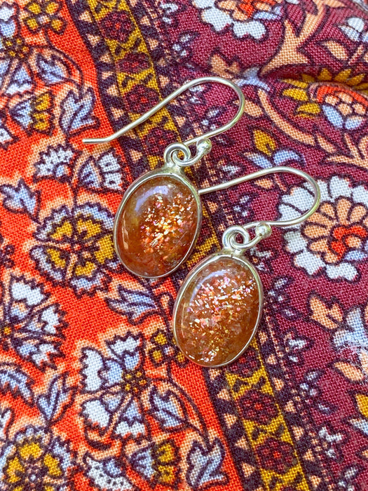 Oval Sunstone Dangles | Sterling Silver Gemstone Earrings | Light Years Jewelry