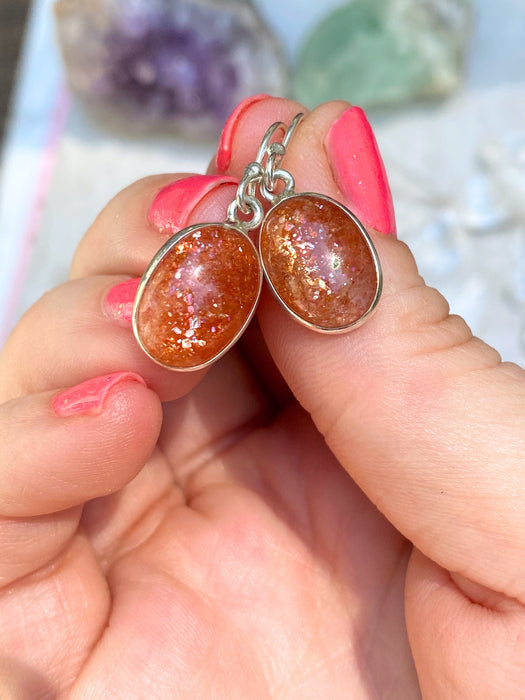 Oval Sunstone Dangles | Sterling Silver Gemstone Earrings | Light Years Jewelry