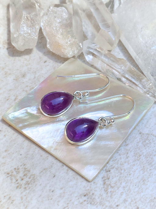 Amethyst Cabochon Dangles | Sterling Silver Earrings | Light Years Jewelry