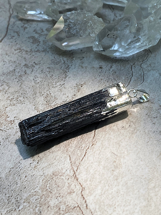 Black Tourmaline Raw Crystal Pendant
