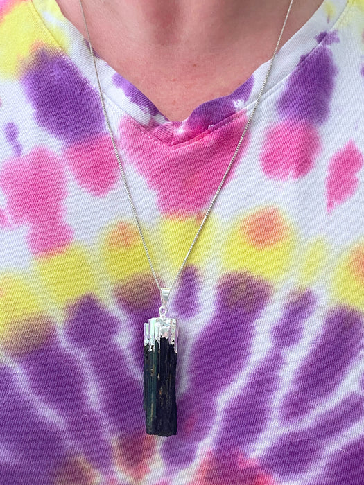 Black Tourmaline Raw Crystal Pendant