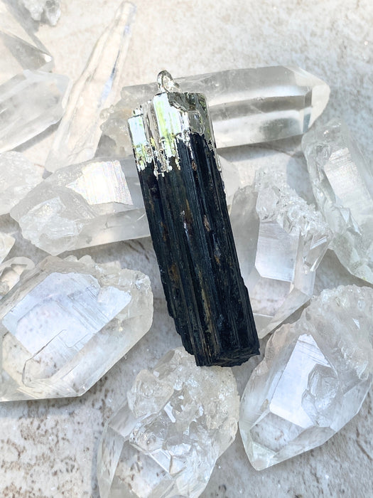 Black Tourmaline Raw Crystal Pendant
