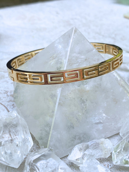 Greek Key Hinge Bracelet | Gold Plated Stainless Steel | Light Years