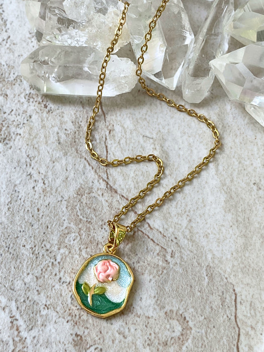 Enamel Rose Necklace | Gold Plated Stainless Steel Chain Pendant | Light Years