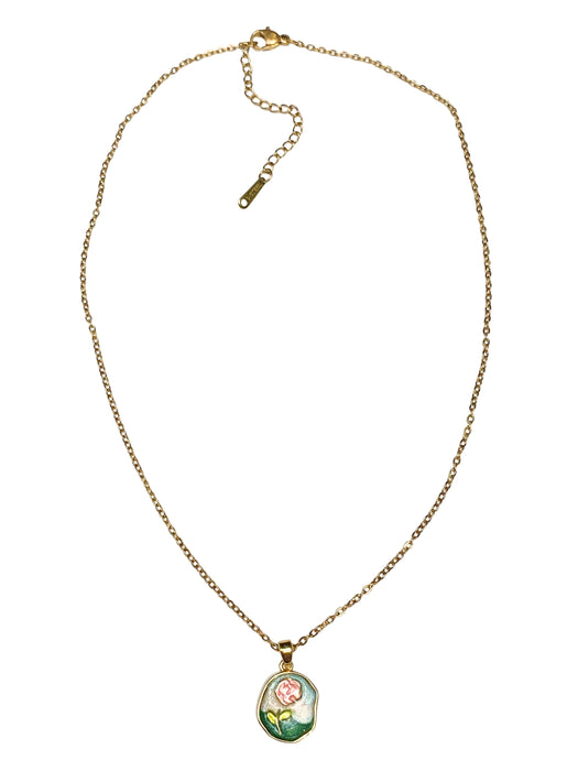 Enamel Rose Necklace | Gold Plated Stainless Steel Chain Pendant | Light Years