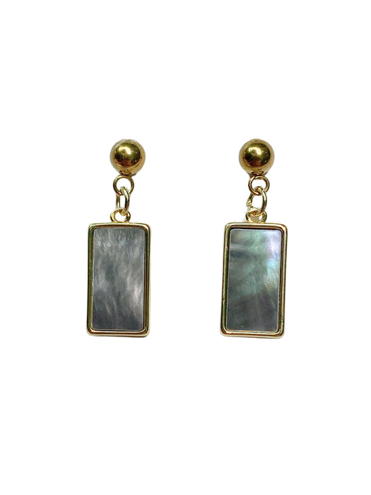 Dark Shell Rectangle Post Dangles | Gold Plated Stainless Steel Earrings | Light Years