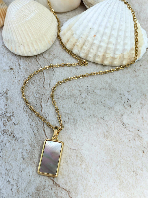 Dark Shell Rectangle Necklace | Gold Plated Stainless Steel Pendant | Light Years