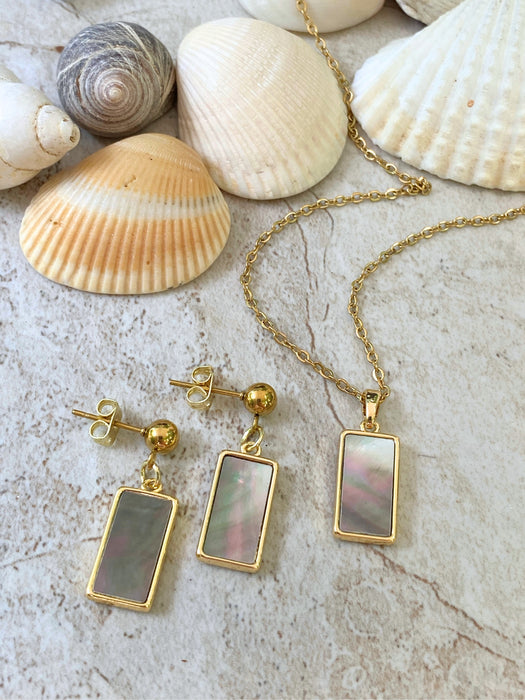 Dark Shell Rectangle Necklace | Gold Plated Stainless Steel Pendant | Light Years