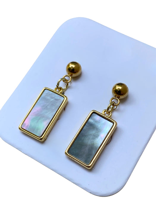Dark Shell Rectangle Post Dangles | Gold Plated Stainless Steel Earrings | Light Years