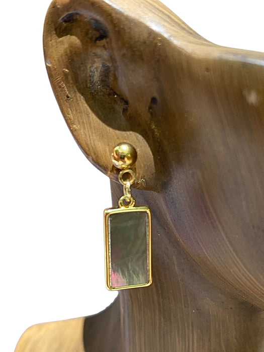 Dark Shell Rectangle Post Dangles | Gold Plated Stainless Steel Earrings | Light Years