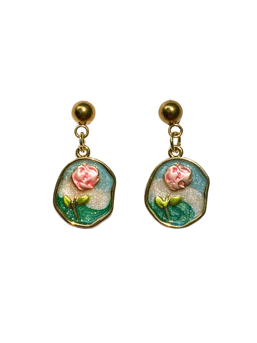 Enamel Rose Post Dangles | Gold Plated Stainless Steel Earrings | Light Years
