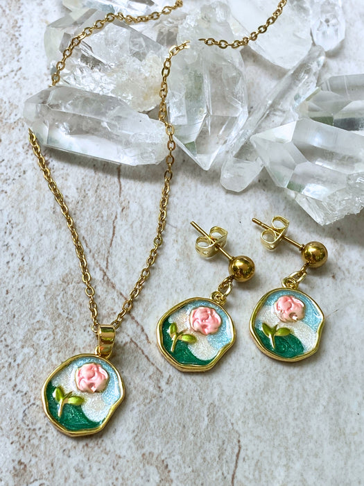 Enamel Rose Post Dangles | Gold Plated Stainless Steel Earrings | Light Years