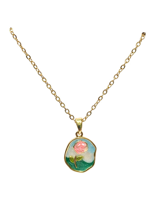 Enamel Rose Necklace | Gold Plated Stainless Steel Chain Pendant | Light Years