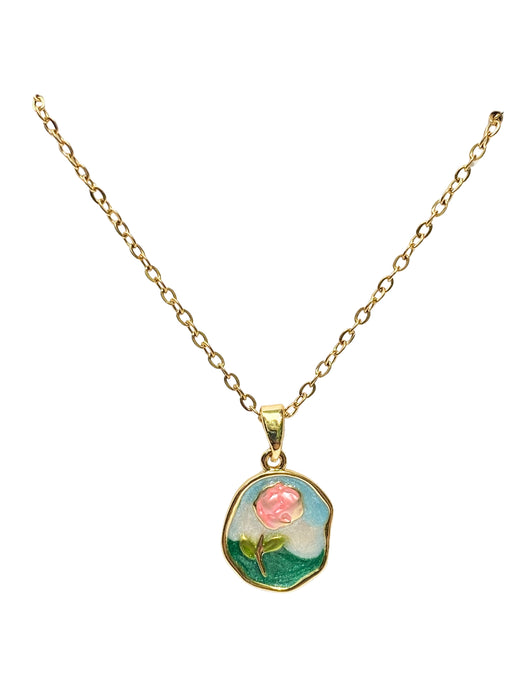 Enamel Rose Necklace | Gold Plated Stainless Steel Chain Pendant | Light Years