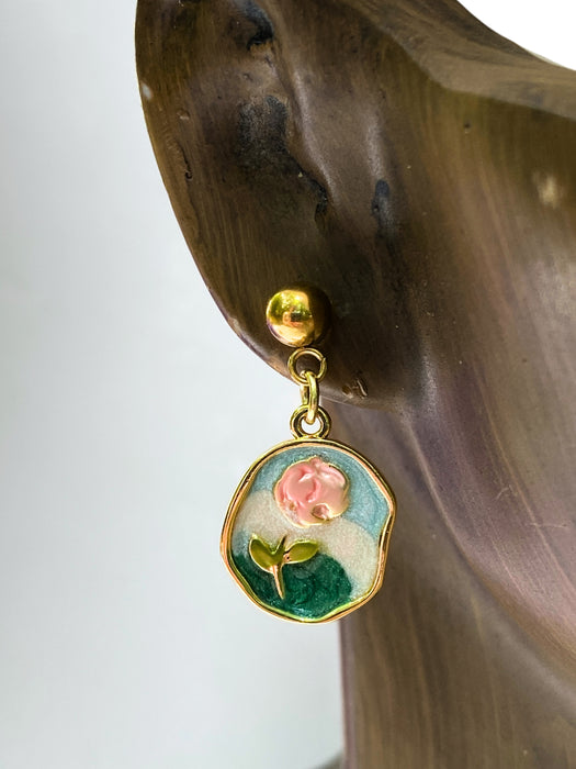 Enamel Rose Post Dangles | Gold Plated Stainless Steel Earrings | Light Years