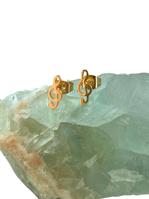 Treble Clef Posts | Gold Plated Stainless Steel Earrings | Light Years Jewelry