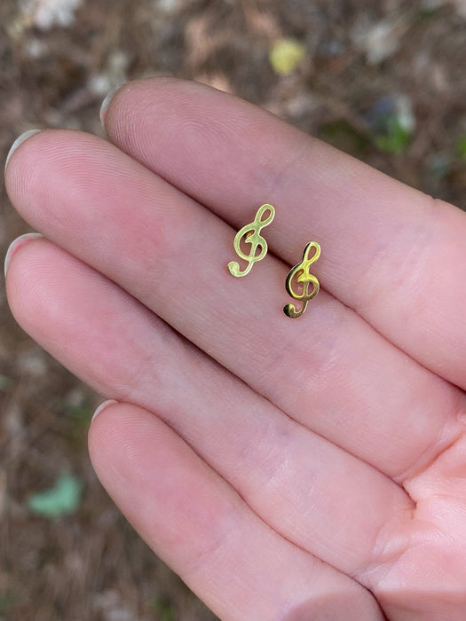 Treble Clef Posts | Gold Plated Stainless Steel Earrings | Light Years Jewelry
