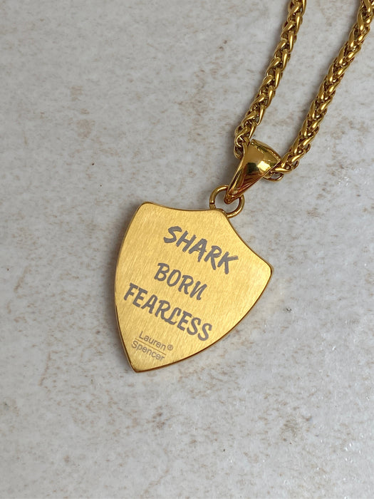Shark Mosaic Shield Necklace | Gold Plated Stainless Steel Pendant Chain | Light Years