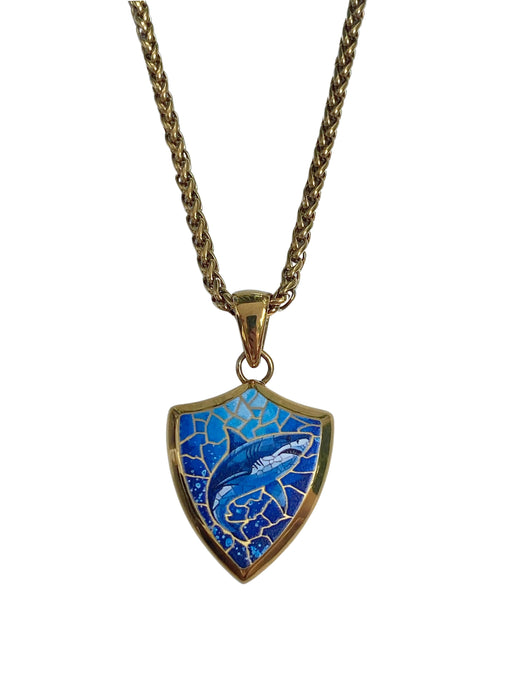 Shark Mosaic Shield Necklace | Gold Plated Stainless Steel Pendant Chain | Light Years