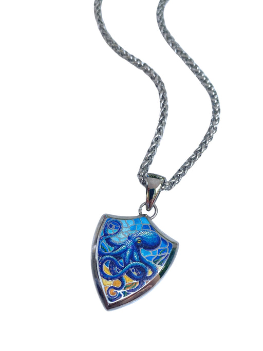 Octopus Mosaic Shield Necklace | Stainless Steel Pendant Chain | Light Years