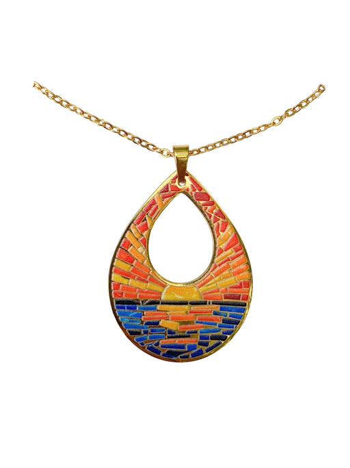 Mosaic Ocean Sunset Teardrop Necklace | Stainless Steel Pendant Chain | Light Years