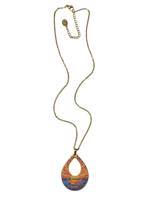 Mosaic Ocean Sunset Teardrop Necklace | Stainless Steel Pendant Chain | Light Years