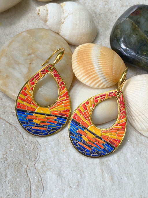 Mosaic Sunset Teardrop Dangles | Gold plated Stainless Steel Earrings | Light Years