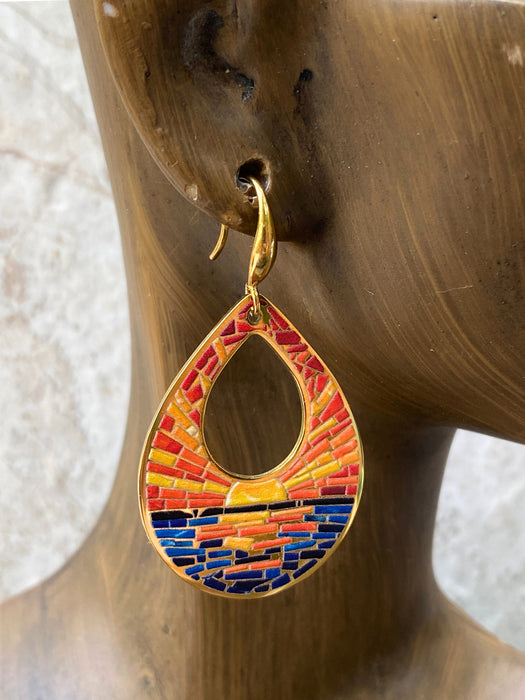 Mosaic Sunset Teardrop Dangles | Gold plated Stainless Steel Earrings | Light Years