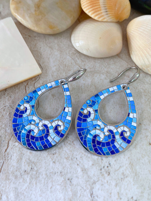 Mosaic Ocean Waves Statement Dangles | Stainless Steel Earrings | Light Years
