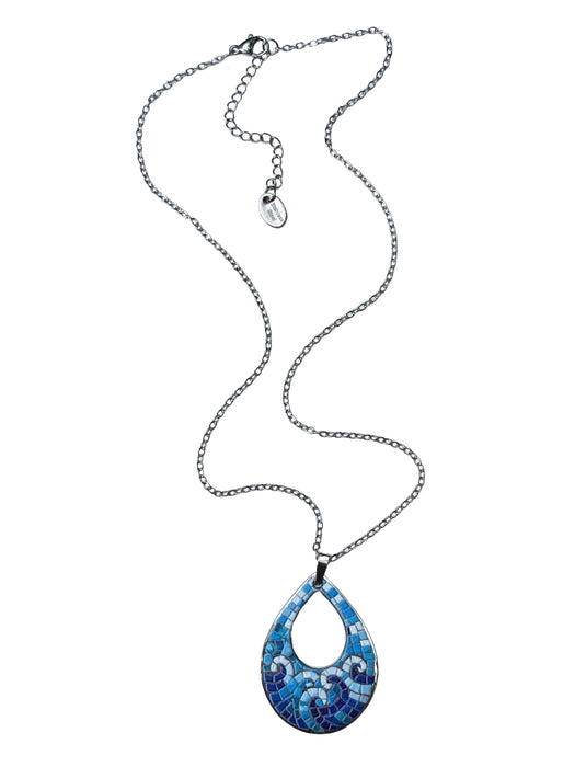Mosaic Ocean Waves Teardrop Necklace | Stainless Steel Pendant Chain | Light Years
