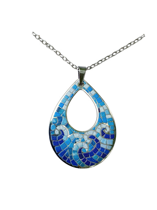 Mosaic Ocean Waves Teardrop Necklace | Stainless Steel Pendant Chain | Light Years
