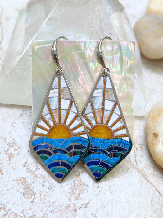 Mosaic Ocean Sunrise Dangles | Stainless Steel Earrings | Light Years